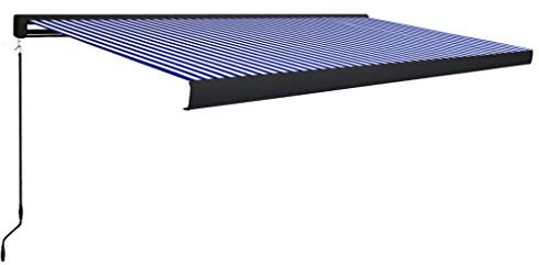 Manuell kassettmarkis,Kassett Infällbar Manuell uteplatsmarkis Trädgårdssolskydd Baldakin Gazebo,Soltak för altandäcksdörr Fönster, blå och vit (grå ram) 500 x 300 cm