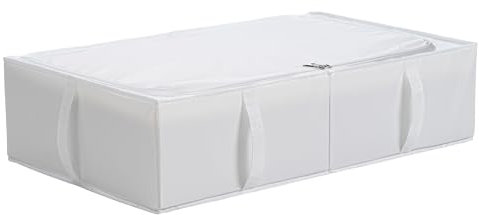 TYEERS Under Bed Storage Box with Lid, Durable Fabric, Washable, Collapsible, Under Bed Storage for Clothes, Blankets, Sheets, Shoes, 70x42x18 cm, 1-Pack, White