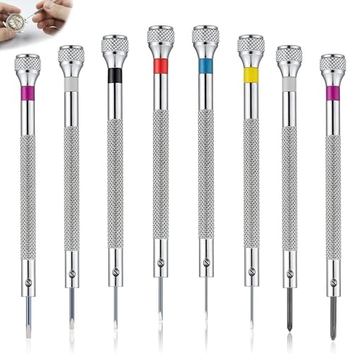 8 Pieces Watchmakers Jewelers Screwdrivers Set, 0.6-1.6mm Precision Screwdrivers Set, Glasses Screwdriver Set, Small Flathead and Phillips Hex Screwdriver Set, for Repairing Watch, Eyeglasses, Jewelry