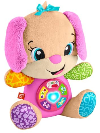 Fisher-Price Pedagogisk babyleksak, rolig inlärningsleksak Syster, rosa musikalisk plyschleksak för spädbarn från 6 månader, flerspråkig version, JFD31