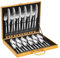 Garbenat Edelstahl Besteck Set 24 Stück Besteckset Elegantes Cutlery Set für 6 Personen Essbesteck Set mit Esslöffel, Teelöffel, Essgabel, Essmesser und Transportkoffer Spülmaschinenfest (Silber)