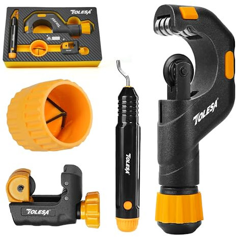 Coupe-tube TOLESA 3-50 mm avec ébavureur, coupe-tube 4 en 1 pour tubes en plastique, acier inoxydable fin, acier, cuivre, aluminium et PVC