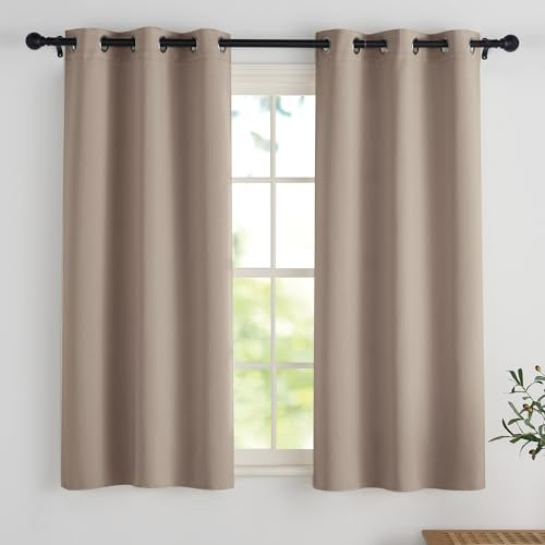 PONY DANCE Scheibengardinen Blickdicht Kurzgardinen Küche Bistrogardine 2er Set H 120 x B 90 cm Verdunklungsvorhänge mit Ösen Kurze Vorhänge Wärmeisolierend, Taupe