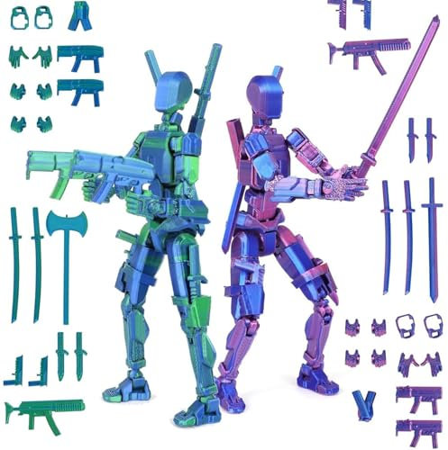 13 Action Figure Set (Assembly Completed), 3D Printed Multi-Jointed, Titan 13 Action Figures, Multi-Articular Lucky Mobile Robot Nova T-13, Gifts for Collectors Home Desktop Decorations(Red/Blue)