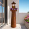 Metall Leuchtturm in Rost Optik mit Pflanzschale und Beleuchtung - 80 cm - Maritim Deko Pflanzsäule warm weiß beleuchtet mit Timer - Aussichtsturm Dekoleuchte Gartenlampe Windlicht Garten Dekoration