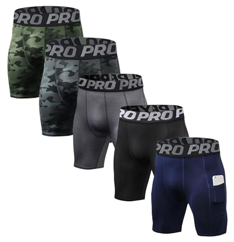BEGIANT - Paquete de 1, 3 o 5 pantalones cortos de compresión para hombre. Ropa interior deportiva fresca y seca, capa base con bolsillos para el teléfono. Para correr, entrenamiento en el gimnasio