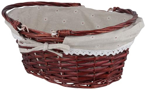 KOHAND Oval flätad korg, flätad picknickkorg med vikbara handtag och avtagbart linnefoder pilkorg för bröllop, fest, brun