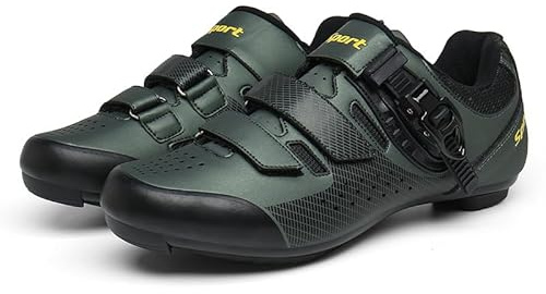 Mens Cycling Shoe Mountain Bike Shoes, Unisex Outdoor Road Hard Sole Bike Shoe Compatible with SPD and Look Delta Cleats, Anti-Slip, Resilient, Competition, Workout, Casual (13,Lockless-Green)