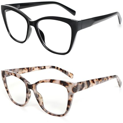 MMOWW 2 Gafas de Lectura para mujeres y hombres Anti Luz Azul con bisagra de resorte Anteojos Elegante Montura Ojo de Gato +2.5