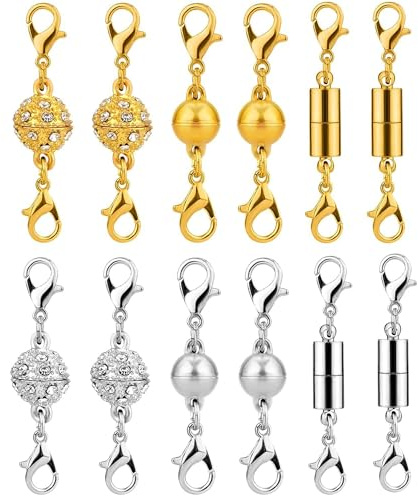 Allazone, 12 chiusure magnetiche per gioielli, chiusure magnetiche a moschettone per bracciali, collane e creazione di gioielli fai da te, in oro e argento