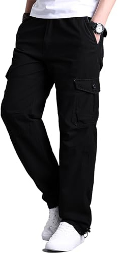 OlmecsHKEU Pantalon Cargo Homme avec Poches Pantalon de Travail Grande Taille Elastique Noir XL