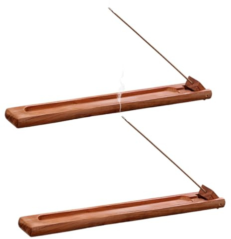 YUVKIN 2 pezzi Portaincenso in legno di bambù, porta incenso per bastoncini, bruciatore incenso con raccoglicenere, accessori per meditazione e yoga (uso interno ed esterno)