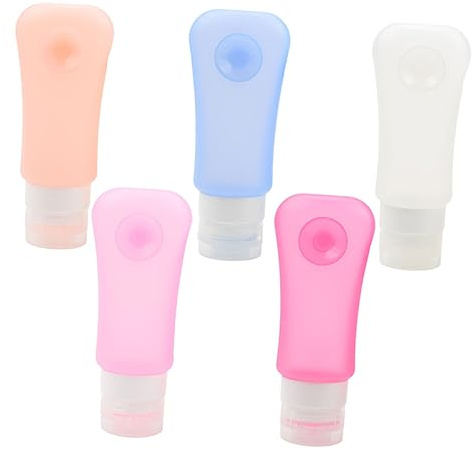 LOLIPPYY y Fáciles de Limpiar Set de 5 Botellas de 89 Ml de Silicona Color Aleatorio con Ventosa, Recargables para Gel, Champú y Cuidado Cutáneo en Viajes