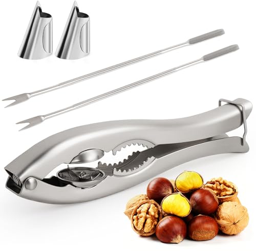 Upgraded 2 In 1 Chestnut Cutter Tool and Nut Cracker for All Nuts 304 Stainless Steel Walnut Cracker Chestnut Opener with 2 Picks and 2 Finger Armors