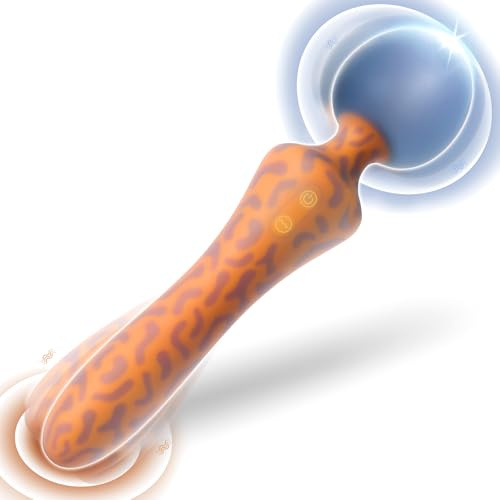 Vibrator Wand Dildo Sex Toys - 9.08 Leopard Dual-Headed Vibe for Clit，G Spot，Glans, Full-Body Pleasure Stimulator with 10 * 10 Vibration, Soft Liquid Silicone Massager Adult Toy for Women Men Couple