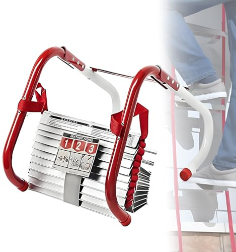 BANGBANGJI Échelle de Secours Professionnelle à 4 étages, 10 m (32,8 pi), rétractable, Larges marches antidérapantes et Support Central en V, capacité de 453 kg (1 000 LB) pour fenêtres et balcons