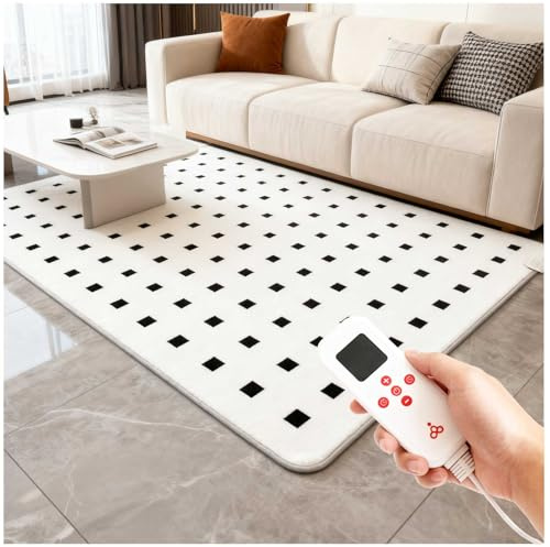 Alfombras Calefactoras para el Suelo, Alfombra Calefactora, con 60 Ajustes de Temperatura, Temporizador de 12 Horas, Alfombra Calefactora Eléctrica,Black Checkered,100x200cm