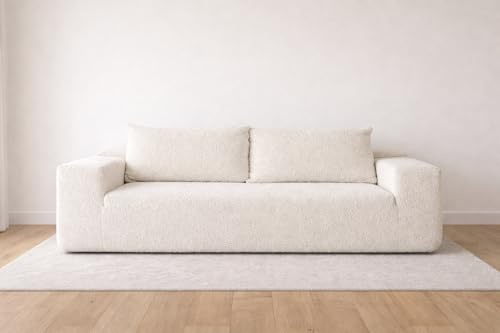 Galyar Sofá Chic 2 Plazas 180 cm Moderno de Espuma Comprimida al vacío envío Caja Sin Montaje (Borrego Beige, 2 Plazas)