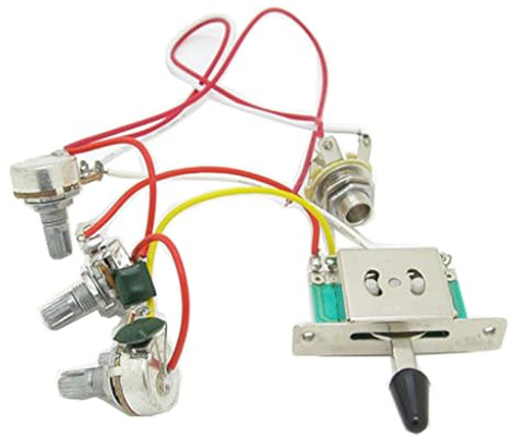 Pxyelec Faisceau de câblage pré-câblé 3 x 500 K Pots 1 volume 2 boutons de contrôle de tonalité Interrupteur 5 voies pour guitare Stratocaster