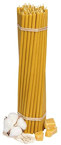 Diveevo Candele di cera d'api №40 – miele, 50 pezzi, candele rituali di alta qualità, lunghezza: 26,5 cm, diametro: 7,15 mm, 120 min, durata di combustione in giallo, 500 g, senza gocce e fumo