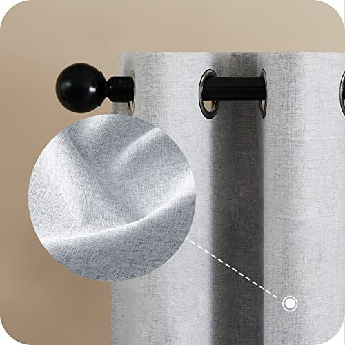 MRTREES Vorhang Blickdicht Thermo Gardinen mit Ösen 100% Verdunklungsvorhang Ösenschal Vorhänge Leinen kurz Hellgrau 245×132cm(H×B) für Wohnzimmer Kinderzimmer Schlafzimmer im Modernen Stil 2er Set
