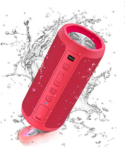 Ortizan Bluetooth Speaker, Portable Wireless Bluetooth Speakers With Led Light, Louder Volume & Enhanced Bass, IPX7 Waterproof, 30H Playtime, Durable Loud Speaker Bluetooth for Travel, Outdoor - Red