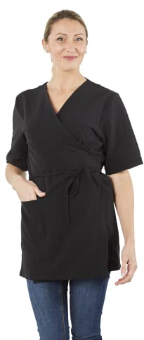 Hurry Jump Tunique de Travail Forme Kimono Poly Coton Noir Idéale Blouse esthéticienne Tunique Spa Kimono Serge Noir T0-36