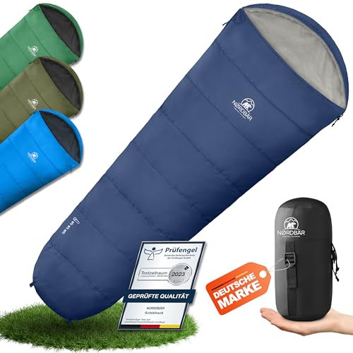 NORDBÄR® Schlafsack 3 Jahreszeiten & Sommer Ultraleicht [750g/1500g] | Camping Mumienschlafsack | kleines Packmaß [100GSM/300GMS] | Outdoor Reise Hüttenschlafsack| Sommerschlafsack