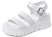 QUEEN HELENA Sandali Sportivi Platform con Fibbia Plateau Doppia Fascia Donna X28-212 (Bianco, Sistema Taglie Calzature EU, Adulto, Donna, Numero, Media, 38)