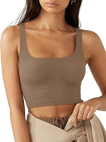 Rongseng Canotta Donna Estiva Crop Top Sexy Senza Maniche con Scollo Quadrato Canottiera Corto Sportiva Aderente Tank Top Casual Elegante Maglietta Tinta Unita Shirt
