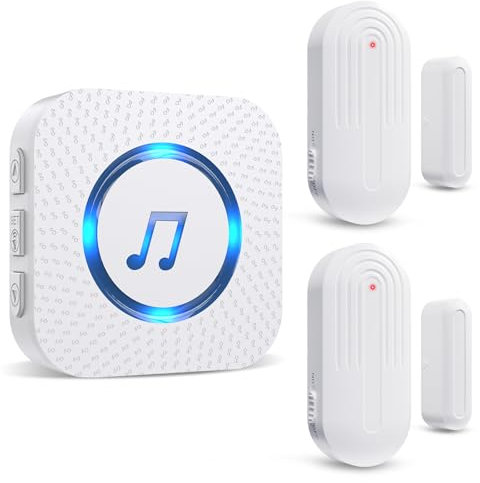 SanJie Tür Fenster Sensor,Türalarm Fensteralarm 240M Reichweite 55 Melodien auf 5 Volumes,Türsensor Home Alarmanlage Tür Laden/Haus Fensterkontakt 1 Empfänger 2 Sender