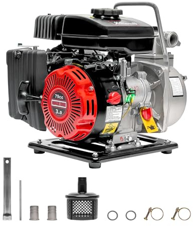 XtremepowerUS Gas Gasoline Water Pump, 79cc 4 Stroke 3HP Engine Water Transfer Pump Pool Irrigation Pump Sump Pumps Gardening Water Transfer Pump 1 inch