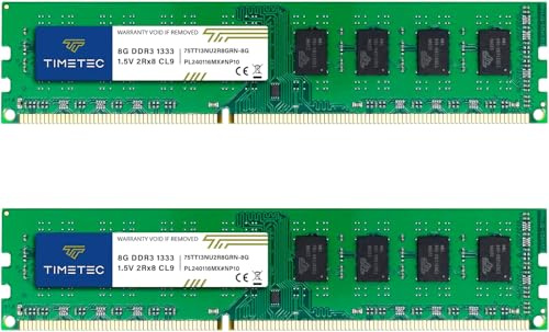 Timetec 16GB KIT(2x8GB) DDR3 1333 MHz PC3-10600 Non-ECC Ungepuffert 1,5V CL9 2Rx8 Dual Rank 240 Pin UDIMM PC-Desktop-Computer-Speicher RAM-Modul-Upgrade