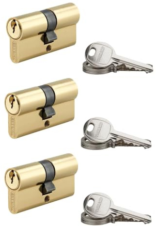 THIRARD - Cilindros S'entrouvrant Laitonados - Lote de 3 - Mecanismo 5 Pasadores - Pletina Antirrobo - 30 x 30 mm - Amarillo/Dorado - Incluye 9 Llaves