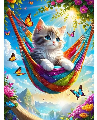 TOSTOG 5D DIY Diamond Painting Kit Completo,Gatto e Amaca Rotondo Diamond Art Kit per Adulti e Principianti,Ricamo a Punto Croce Painting Pittura Decorazione Casa 30x40cm