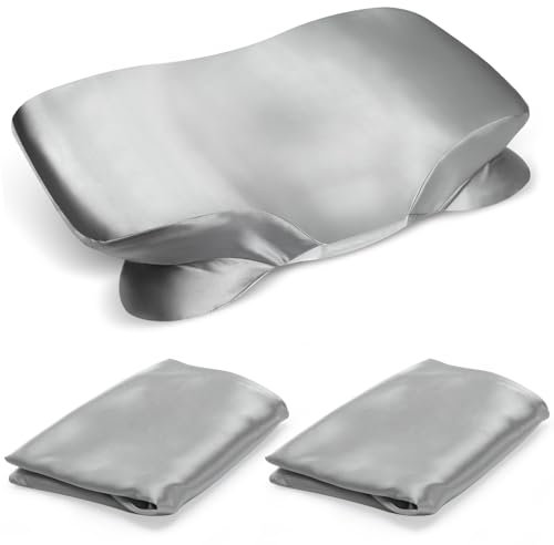 Paquete de 2 Fundas de Satén para Almohadas de Espuma Viscoelástica,40 x 60 cm, Fundas de Satén para Almohadas Ergonómicas, Suaves, con Cremallera Invisible, Color Gris