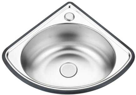 DSKJHI Ausgussbecken Mini Oval Eckwaschbecken 340x340x150mm Kleine Edelstahl Waschbecken mit Ablaufgarnitur und Wandhalterungen