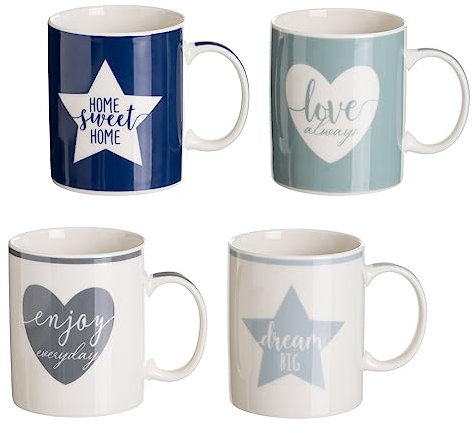 LOLAhome Tazas de desayuno | Juego de 4 tazas para café con leche combinadas azules de cerámica de 340 ml