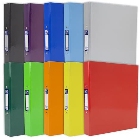 Oxford A4 Ring Binders, Laminated Paper on Board, 40mm Spine, 25mm Capacity, Assorted Colours Pack of 10 – Durable Office, School & Home Filing Organiser