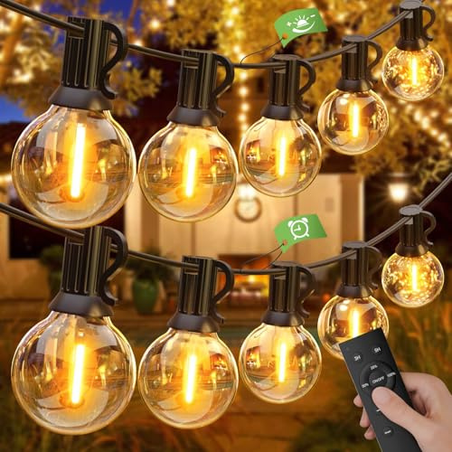 GLUROO Utomhuslampor Dimbar 45,7M, Utomhuslampor Vattentät med Fjärrkontroll, 75+2 G40 Plastlampor, Splittersäkra LED-Lampor Elektricitet för Trädgård