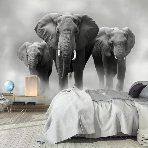 NAWVNMI 300x210cm(118x83) Peel and Stick Wallpaper Elephant Kids Living Room Wallpaper Gray Elephant for Bedroom Colorful Wall Art Decals Kids Nursery Decor Sticky Back Self Adhesive Mural