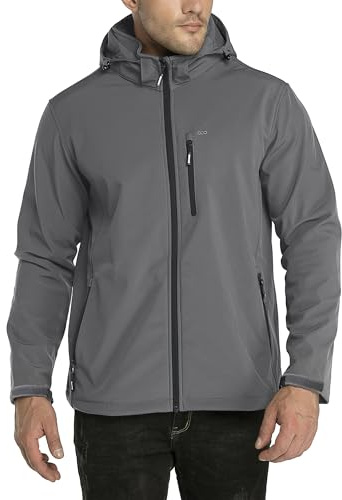 33,000ft Softshell-herrjacka, vattentät, vindtät vinterjacka, varm fleecefodrad vindjacka, funktionell jacka, utomhusjacka för vandring, cykel, camping, Grå / svart, XXL