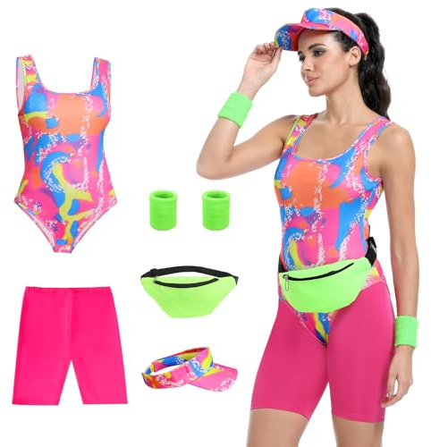 Tosjack Tenue d'entraînement Femme années 80, Costume années 80 Adulte, Maillot pour Cosplay Halloween, déguisement Assorti pour Couple (S)