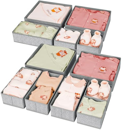 DIMJ Organizer per Cassetti Organizer per Armadio, Divisori per Cassetti Separatori per Cassetti Organizzatore Cassetti, per Calze, Biancheria Intima, 12 Pezzi, Traccia di formiche - grigio