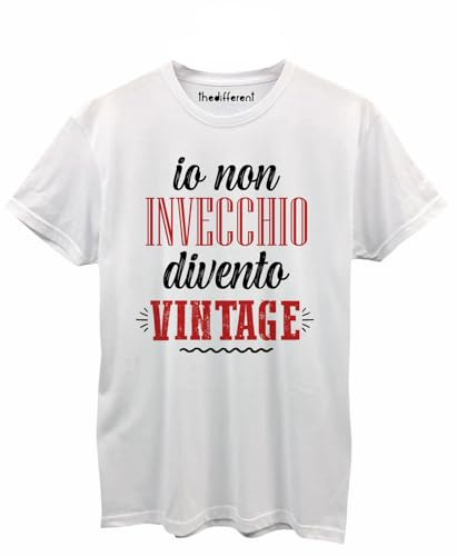 T-Shirt Maglietta Uomo Girocollo Io Non Invecchi divento Vintage Scritta Divertente Compleanno Festa Anni Moda Idea Regalo papà Amico Nonno Figlio