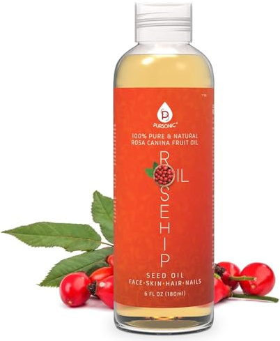 Pursonic 100% Pure Cold-Pressed Rosehip Oil – 6 FL oz Moisturizing Facial Oil for Face, Hair, Skin & Nails,Anti-Aging, Hydrating, Brightening, Scar & Stretch Mark Care - Pack of 1