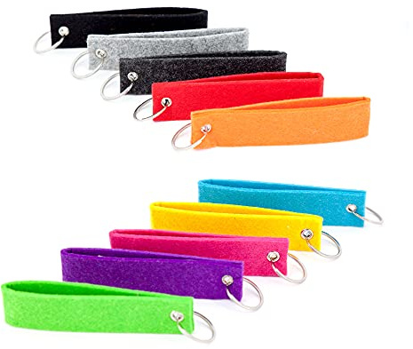 Luxflair Filz Schlüsselanhänger 10er Set in bunt gemischten Farben, Rohlinge ohne Aufdruck zum Beplotten, Basteln und Selber Machen, Schlüsselband zum selbst gestalten