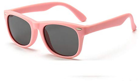 FOURCHEN Lunettes de soleil pour garçons et filles (Verres Noirs / Monture Rose)