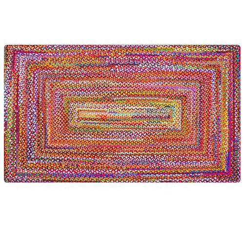 RAJRANG Chindi Rag Rug - 100% Baumwolle Multi Color Handwoven Geflochtenes Rechteck Large Floor Home Decor Chindi Large Rugs - L-60 X W-36