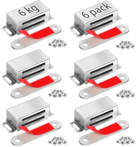 Strong Magnetic Door Catches/Latches 6 kg 6 Pack - Hold Warped Doors Tight | Cabinet Magnets for Closure Stainless Steel for Cupboard Closet Drawer Window - No Measure or Mark Install in 5 Mins